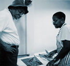 Charlotte Riley-Webb withTeacher and Master Printmaker John T. Scott at Tougaloo Art Colony